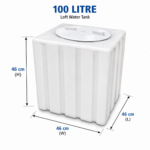 100 Litre Loft Water Tank with dimension measurements showing 46cm height, 46cm width, and 46cm length on white background