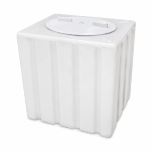 100 Litre Loft Water Tank isolated on white background showing ribbed square body with circular lid and dual handles