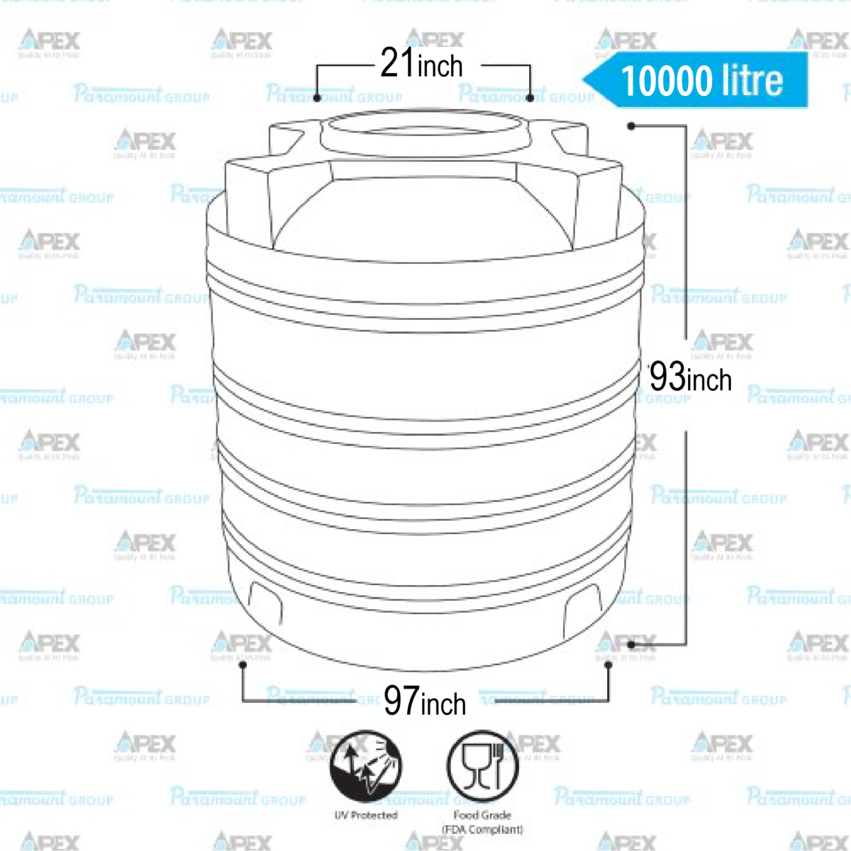 10000 Litre - Apex Water Tank - S Series