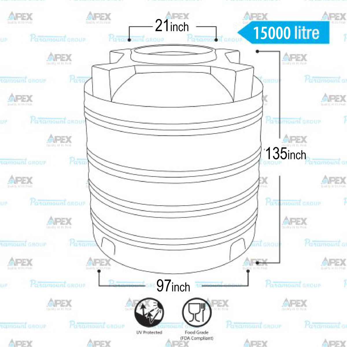 15000 Litre - Apex Water Tank - S Series