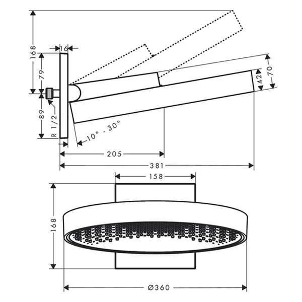 Hansgrohe 360 Overhead Rain Shower Head with Wide Spray Coverage and Premium Chrome Finish - Image 3