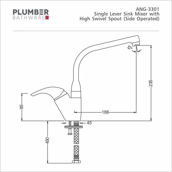 Plumber - Angel Series - Single Lever Sink Mixer Side Operated - ANG 3301 - Image 2