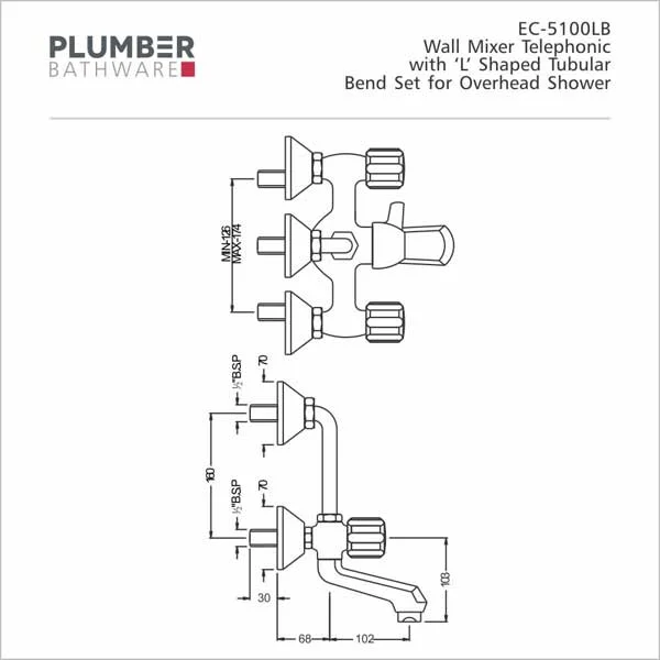 Plumber - Economy Series - Wall Mixer Telephonic - EC 5100LB - Image 2