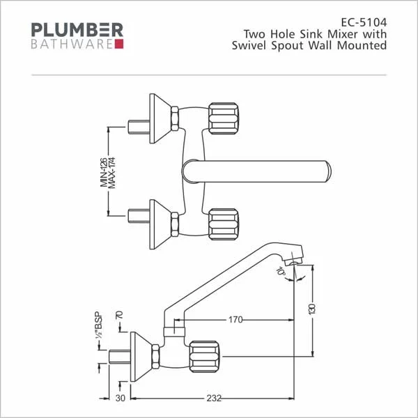 Plumber - Economy Series - Two Hole Sink Mixer - EC 5104 - Image 2