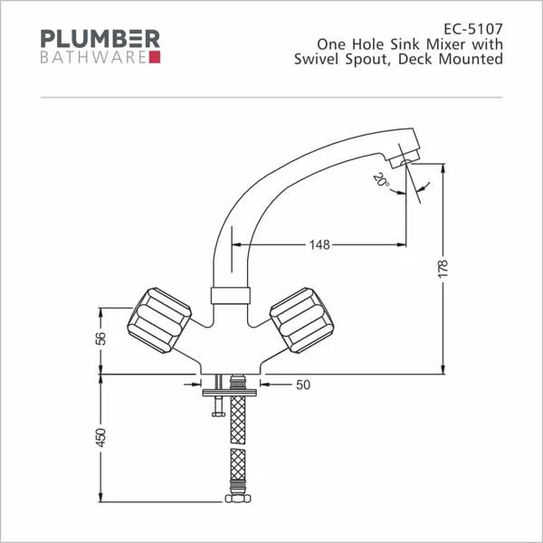 Plumber - Economy Series - One Hole Sink Mixer - EC 5107 - Image 2