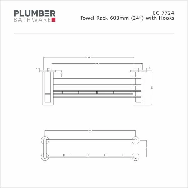 Plumber - Edge Series - Towel Rack Hooked 600mm - EG 7724 - Image 2