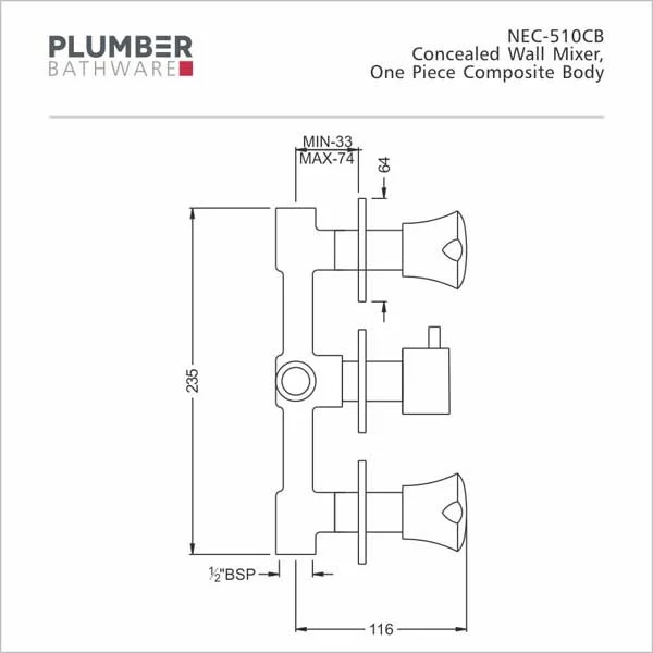 Plumber - Nectar Series - Concealed Wall Mixer - NEC 510CB - Image 2