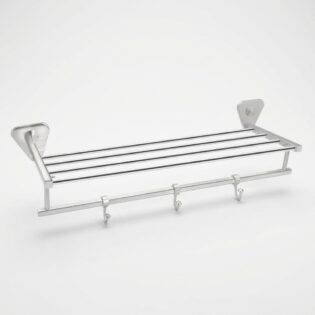 Stainless steel towel rack with hooks bathroom wall shelf