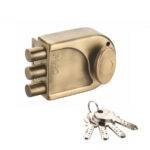 SHINE - TRI BOLT LOCK - Knob on inside - 14 pin cylinder and ultra key - Antique Brass