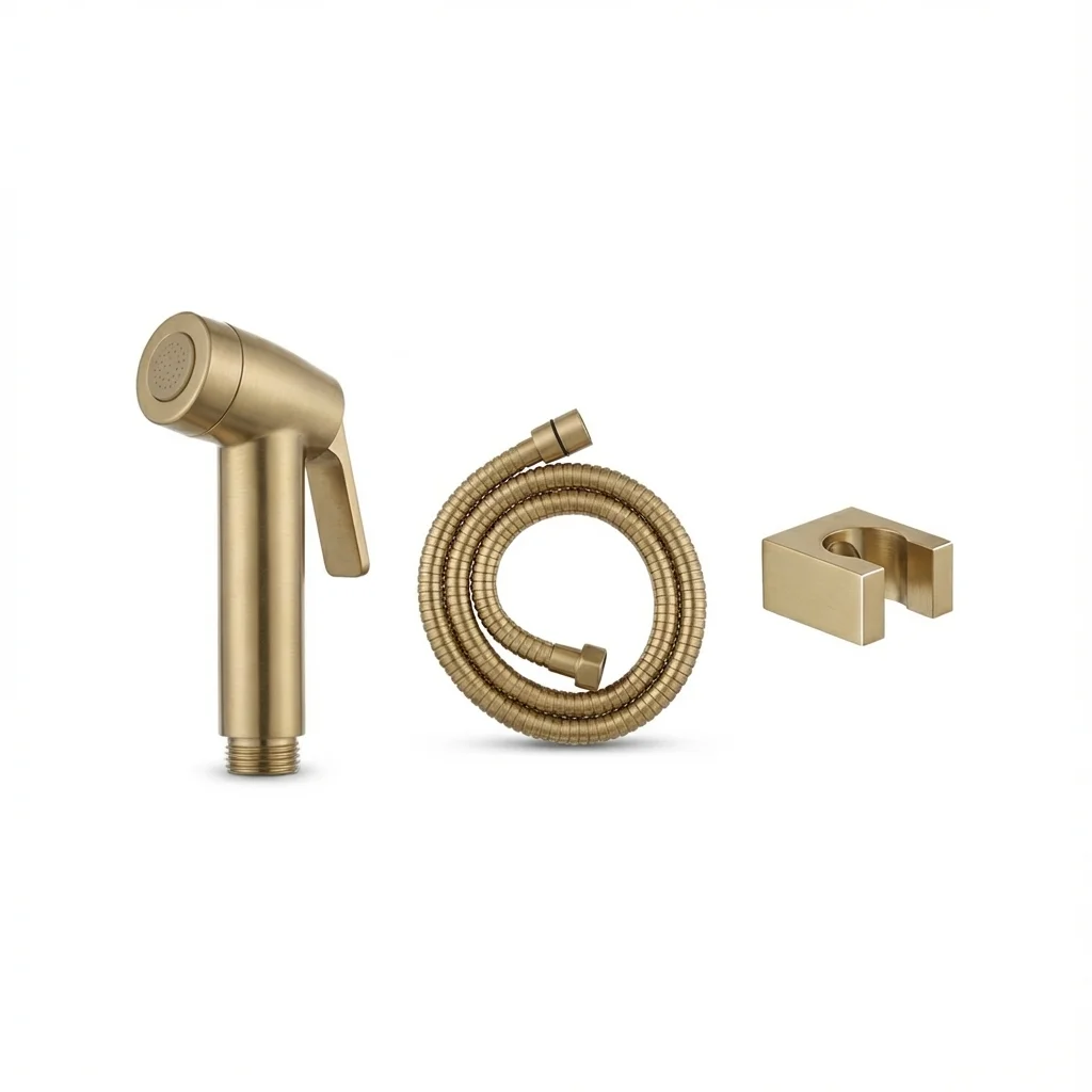 Aquant 1186 BG Brushed Gold Aquant - ABS Health Faucet Set With 1 mtr. Flexible Hose & Wall Hook - Brushed Gold- BRG 1186 - Image 1