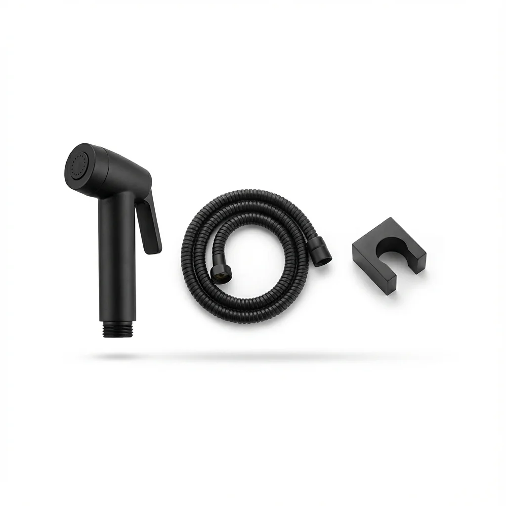Aquant 1186 MB Matt Black Aquant - ABS Health Faucet Set With 1 mtr. Flexible Hose & Wall Hook - Matt Black - MB 1186 - Image 1