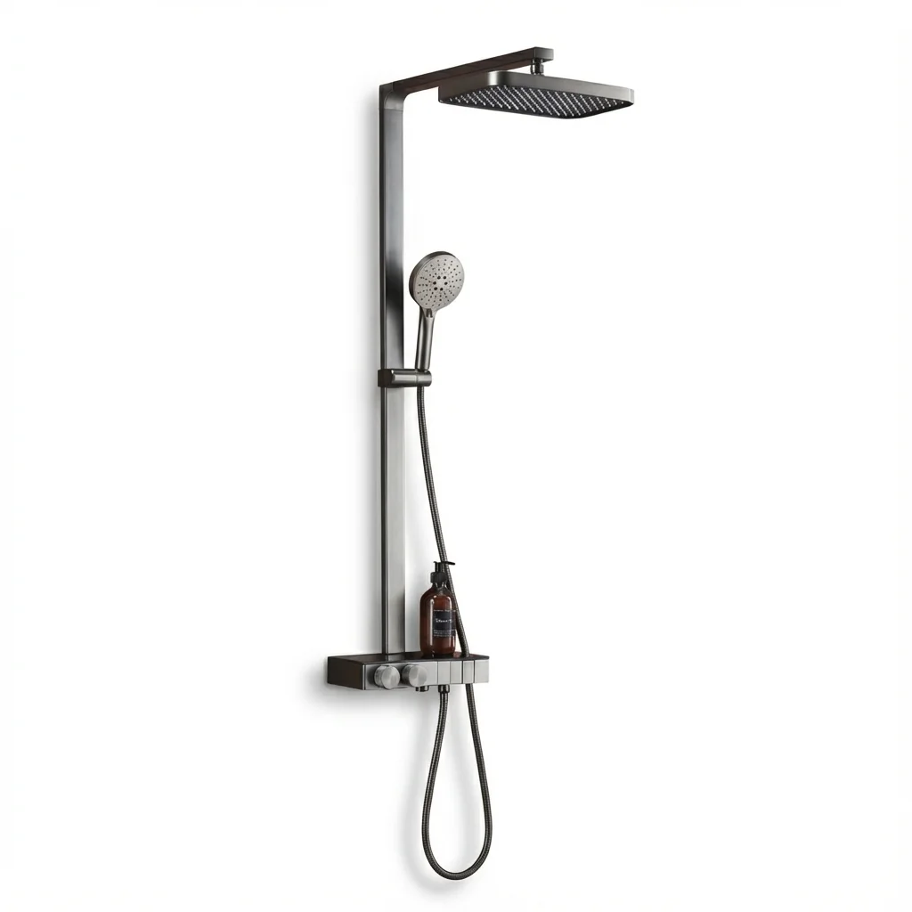 Aquant 1438 Flora Aquant - Brass Shower Column With Concealed Diverter Body - ABS Rain Shower - ABS Multi function Hand Shower - Thermostatic Switch Button Diverter With Flow Control - Hidden Spout- Flora 1438 - Image 1