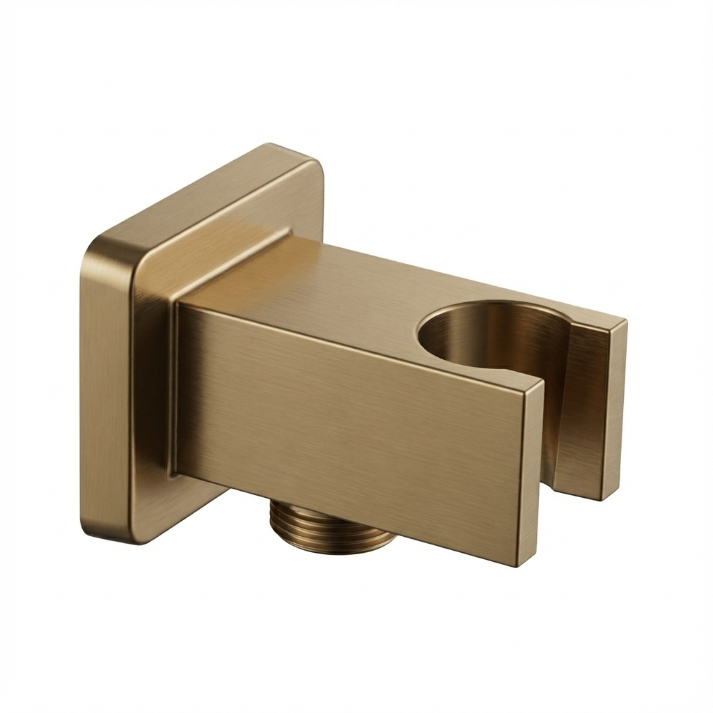 Aquant-1497-BG-Brushed-Gold Aquant - Wall Outlet With In-built Hook (Brass Square Body) - Brushed Gold - BG 1497 - Image 1