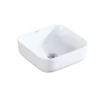 Model 1745: Aquant Ceramic Table-Mounted Wash Basin, White, Small Square Basin.