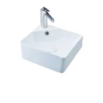 Aquant Model 1905 Ceramic Table/Wall Mounted Corner Wash Basin ? White, Small Square Corner Basin