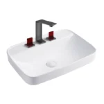 Aquant Modern Ceramic Three-Hole Semi-Counter Wash Basin | Elegant Bathroom Design ? Model 1943 | Compatible for Twin Lever Basin Mixer