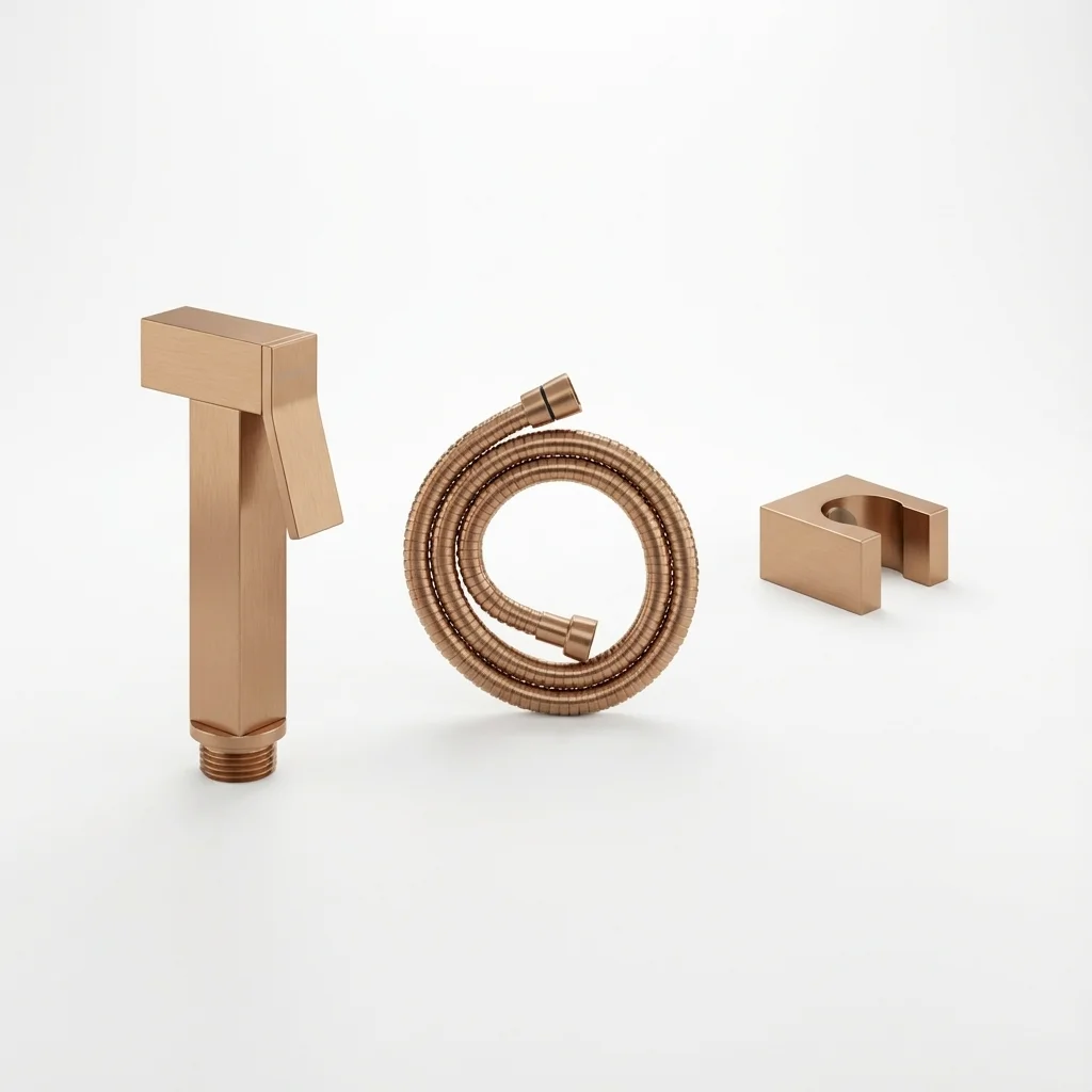 Aquant Brass Health Faucet with 1Mtr flexible hose and Wall Hook 28121 BRG Brushed Rose Gold Aquant - Brass Health Faucet Set With 1 mtr. Flexible Hose & Wall Hook - Brushed Rose Gold - BRG 28121 - Image 1