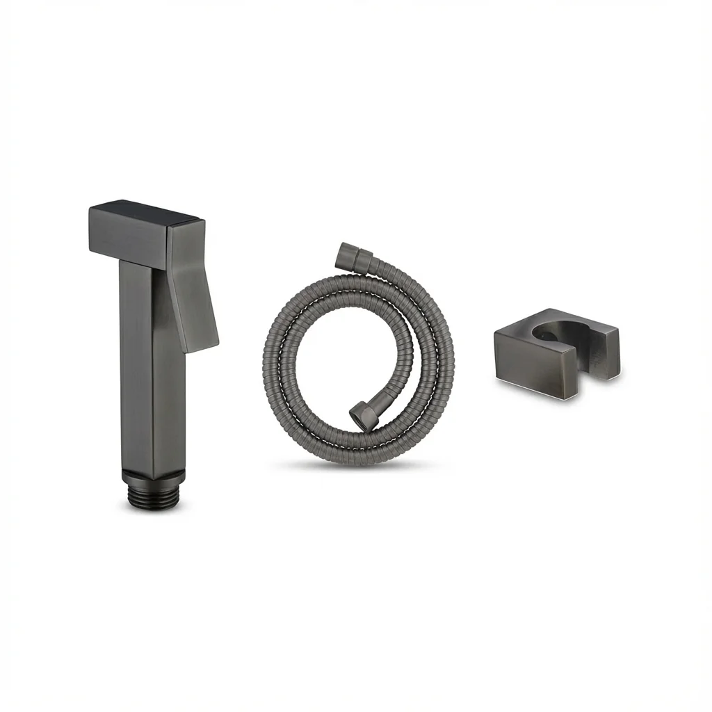 Aquant Brass Health Faucet with 1Mtr flexible hose and Wall Hook 28121 GG Graphite Grey Aquant - Brass Health Faucet Set With 1 mtr. Flexible Hose & Wall Hook - Graphite Grey - GG 28121 - Image 1