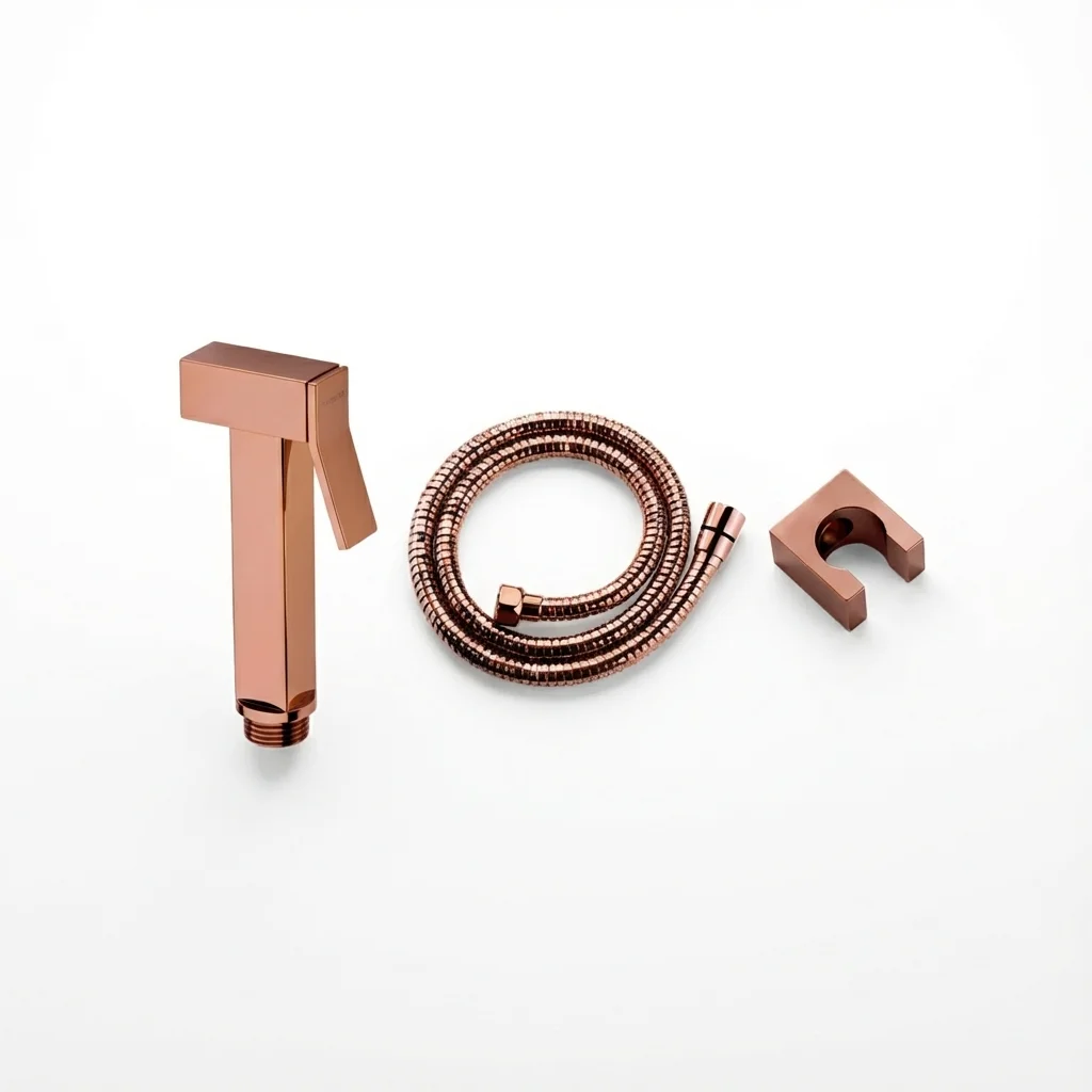 Aquant Brass Health Faucet with 1Mtr flexible hose and Wall Hook 28121 RG Rose Gold Aquant - Brass Health Faucet Set With 1 mtr. Flexible Hose & Wall Hook - Rose Gold - RG 28121 - Image 1