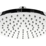 Aquant 150 mm round rain shower head close-up showing anti-clog silicone nozzles