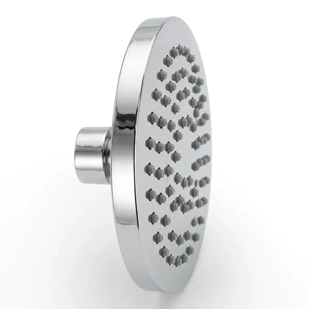Aquant brass round overhead rain shower 150 mm chrome finish side angle view