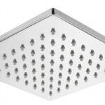 Aquant square rain shower head close-up showing anti-clog silicone nozzles