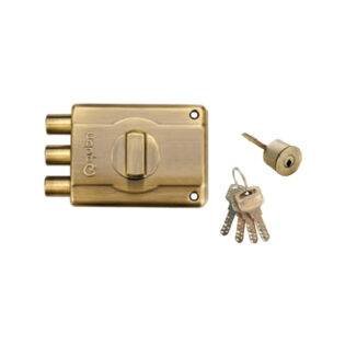 QUBA - MAIN DOOR ARMOUR LOCKS - ARMOUR PLUS Q 254 (ARMOUR PLUS DEAD LOCK- 1 SIDE KEY / KNOB WITH DIMPLE KEY) - Antique Brass (Available in Stainless Steel, Ivory Finish, Iron Finish) - 15 Years Warranty*