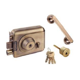 QUBA - MAIN DOOR TRIDENT LOCKS - TRIDENT Q 239 (TRIDENT LOCK WITH PULL HANDLE COMBO - BOTH SIDE KEY WITH DIMPLE KEY) - Antique Brass Matt (Available in Stainless Steel) - 15 Years Warranty*