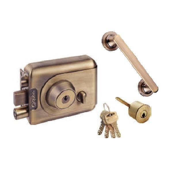 Quba - Main Door Locks - Trident Q 239 - AMB QUBA - MAIN DOOR TRIDENT LOCKS - TRIDENT Q 239 (TRIDENT LOCK WITH PULL HANDLE COMBO - BOTH SIDE KEY WITH DIMPLE KEY) - Antique Brass Matt (Available in Stainless Steel) - 15 Years Warranty*
