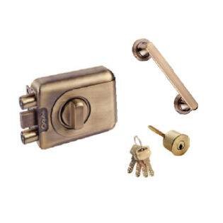 QUBA - MAIN DOOR TRIDENT LOCKS - TRIDENT Q 240 (TRIDENT DEAD LOCK WITH PULL HANDLE COMBO - 1 SIDE KEY / KNOB WITH DIMPLE KEY) - Antique Brass Matt (Available in Stainless Steel) - 15 Years Warranty*