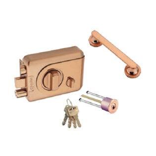 QUBA - MAIN DOOR TRIDENT LOCKS - TRIDENT Q 242 (TRIDENT LOCK WITH PULL HANDLE COMBO- 1 SIDE KEY / KNOB WITH DIMPLE KEY) - Rose Gold (Available in Jet Black Matt) - 15 Years Warranty*