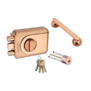QUBA - MAIN DOOR TRIDENT LOCKS - TRIDENT Q 244 (TRIDENT DEAD LOCK WITH PULL HANDLE COMBO- 1 SIDE KEY / KNOB WITH DIMPLE KEY) - Rose Gold (Available in Jet Black Matt) - 15 Years Warranty*