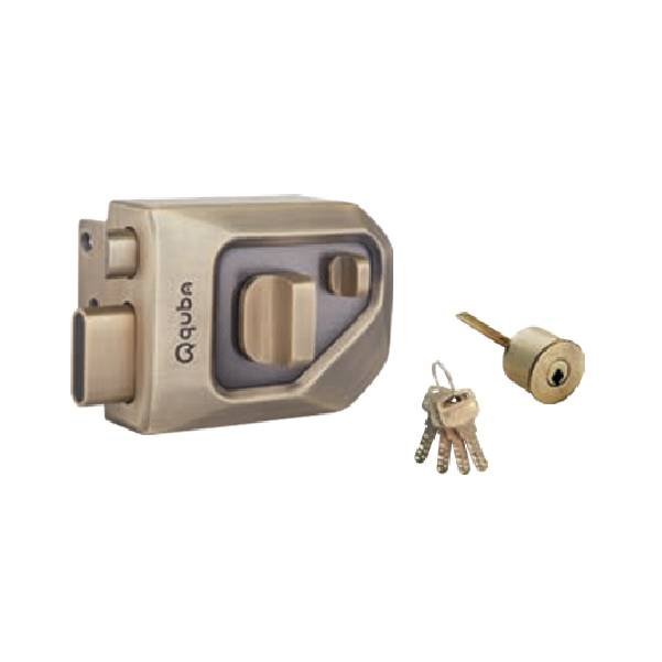 Quba - Main Door Locks - Valiant Q 527 - AMB QUBA - MAIN DOOR VALIANT LOCKS - VALIANT Q 257 (VALIANT LOCK- 1 SIDE KEY / KNOB WITH DIMPLE KEY) - Antique Brass Matt (Available in Stainless Steel, Jet Black Matt, Rose Gold Matt) - 15 Years Warranty*